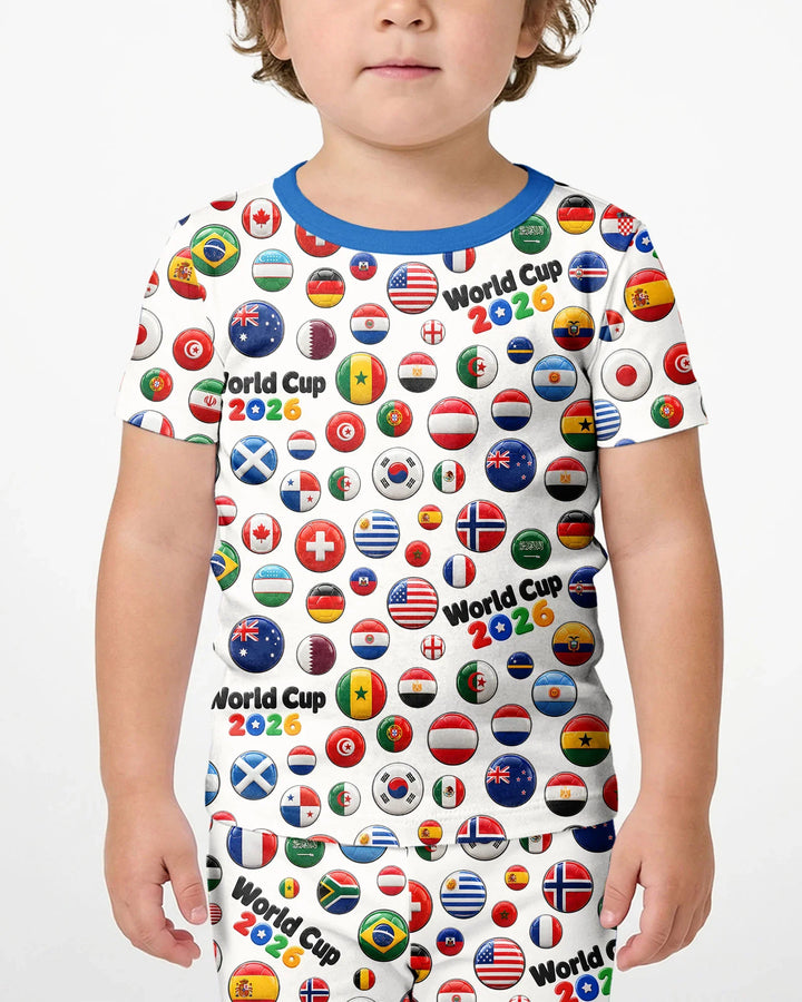 Soccer Cup All Country Balls Bamboo Two Piece Short Sleeve Shorts Pajama Set