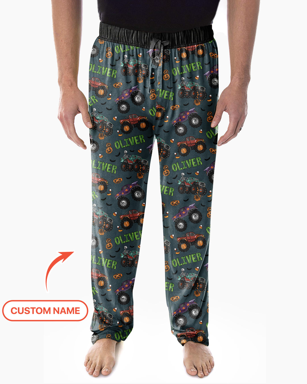 Custom Name Haunted Monster Trucks  Bamboo Men's Pajama Set
