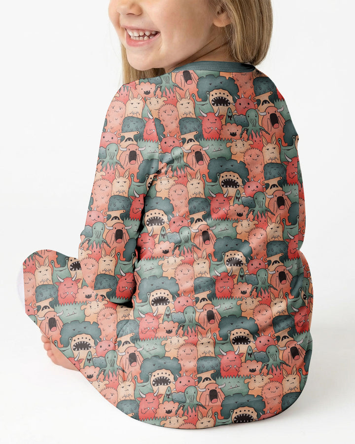 Cute Monster Crowd Bamboo Two Piece Long Sleeve Pajama Set