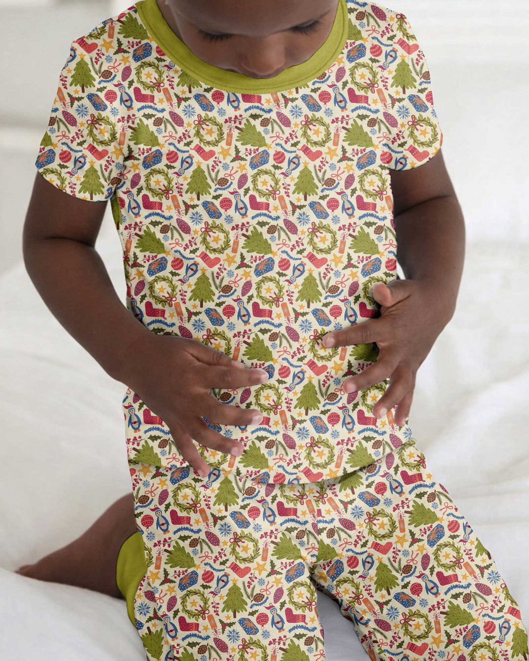 All Over Christmas Fun Bamboo Two Piece Short Sleeve Pajama Set