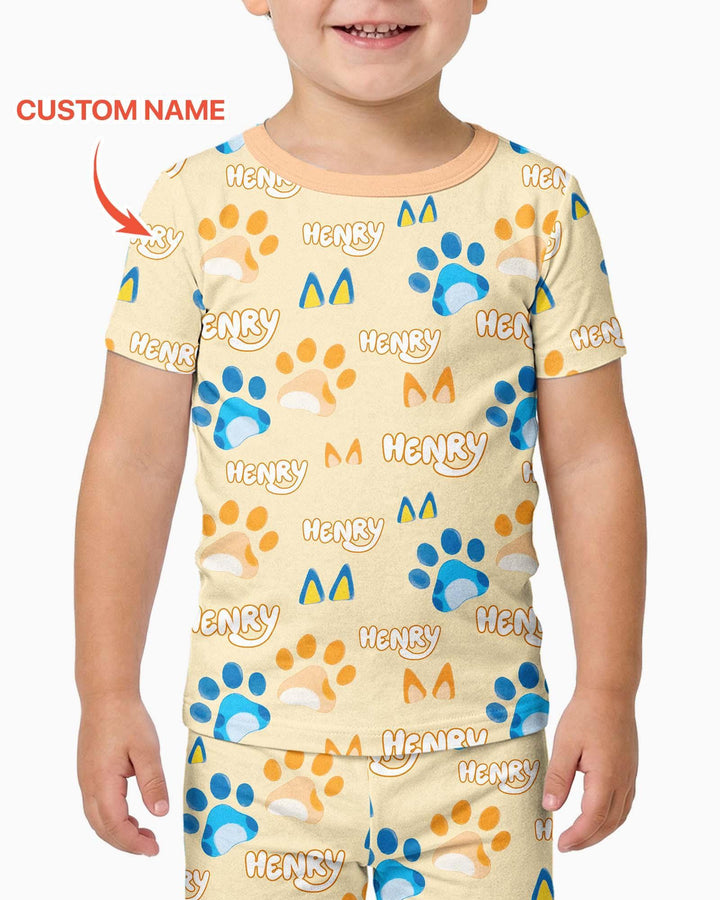Custom Name Favourite Blue Dog Family Matching Bamboo Two Piece Short Sleeve Pajama Set