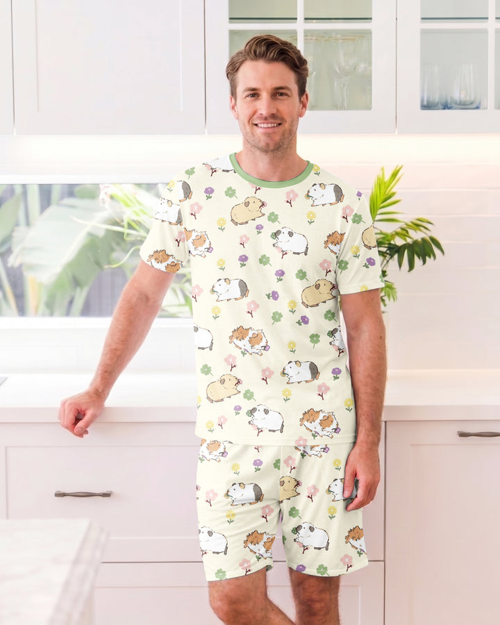 Guinea Pig Garden Bamboo Men Short Sleeve Short Pajama Set