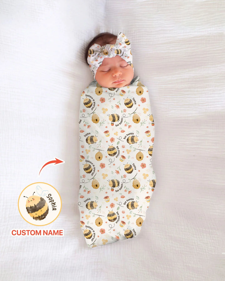 Bee Kind Custom Name swaddle blanket
