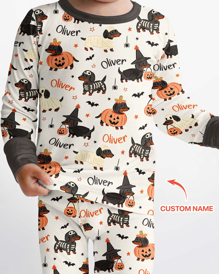 Orange and Black Dachshund Bamboo Two Piece Long Sleeve Pajama Set