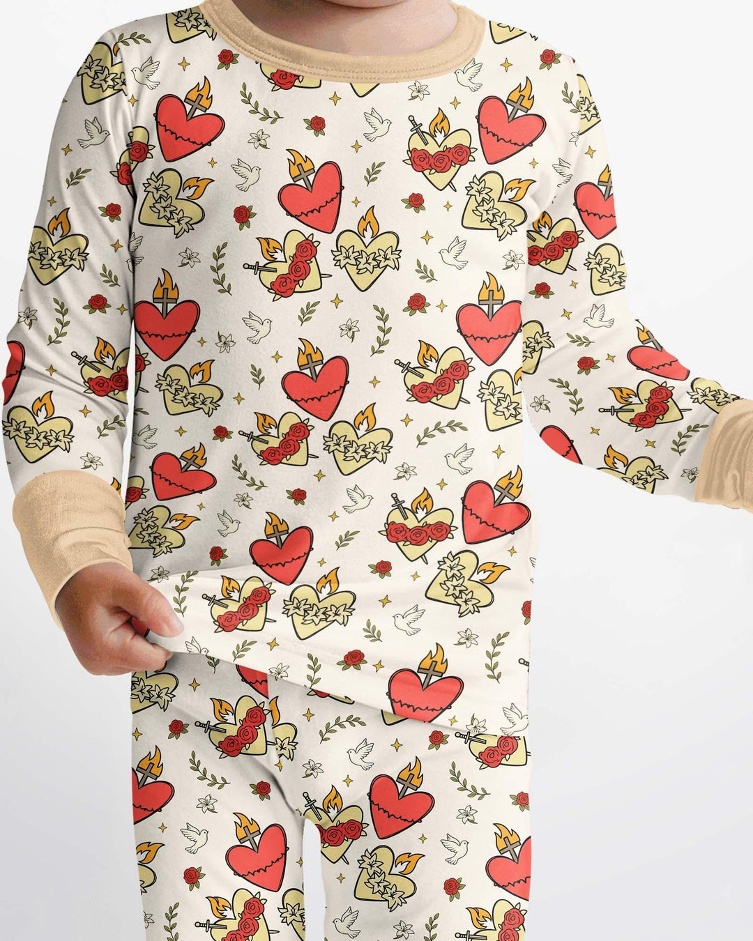 Three Sacred Hearts Bamboo Two Piece Long Sleeve Pajama Set
