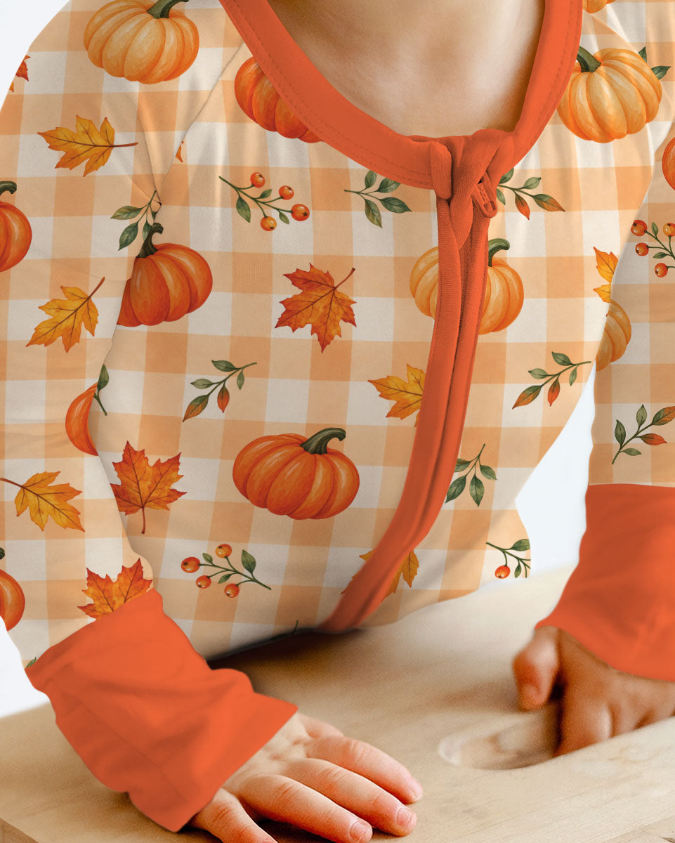 Cute Fall Pumpkin Leaves Gingham Bamboo Convertible Zippy