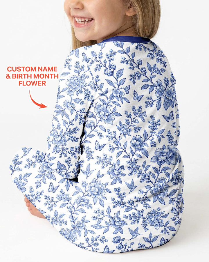 God Says I Am Letter In Bible Birth Flower Toile De Jouy  Bamboo Two Piece Long Sleeve Pajama Set