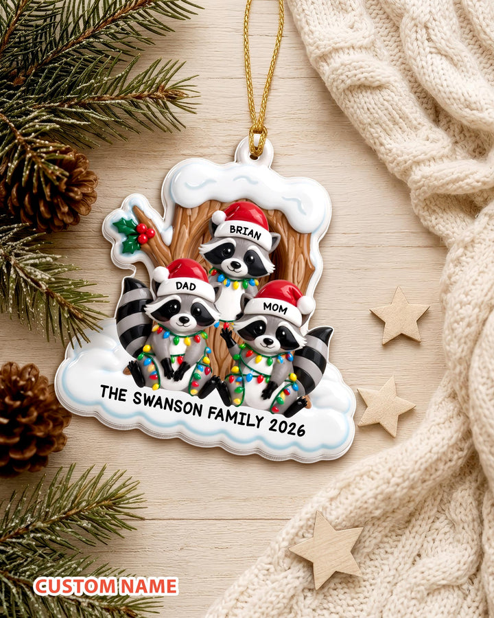 Raccoon Family Christmas Acrylic Ornament