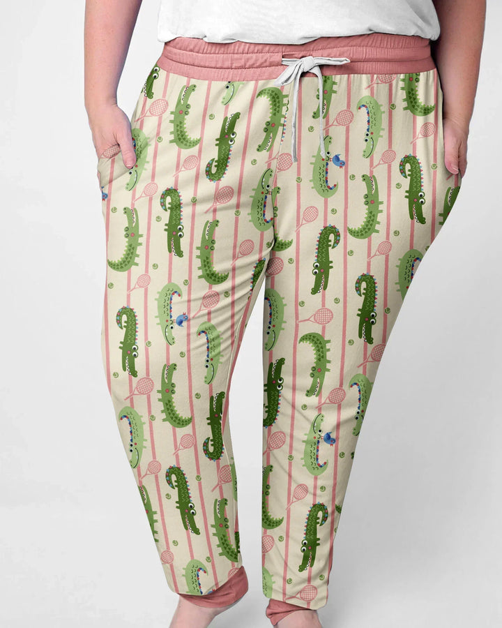 Custom Name Tennis Crocodiles Bamboo Women Pajama Set