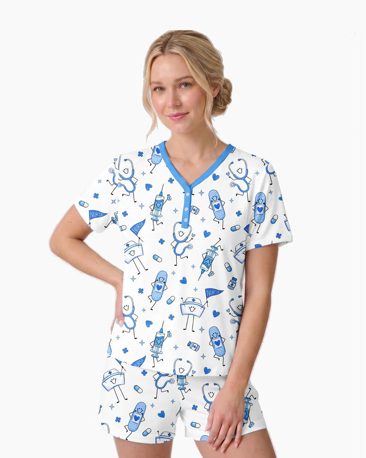Cute Nurse Crew Bamboo Women Short Sleeve Short Pajama Set