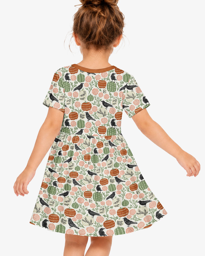 Country Crows with Mums and Pumpkins Bamboo Twirl Dress