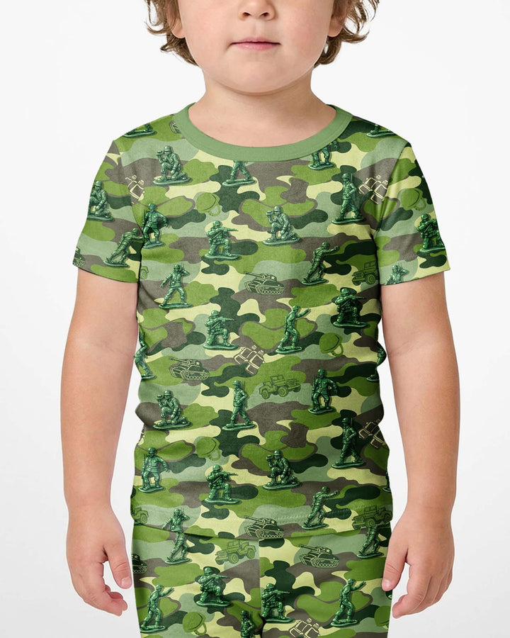 Green Army Men Bamboo Two Piece Short Sleeve Shorts Pajama Set