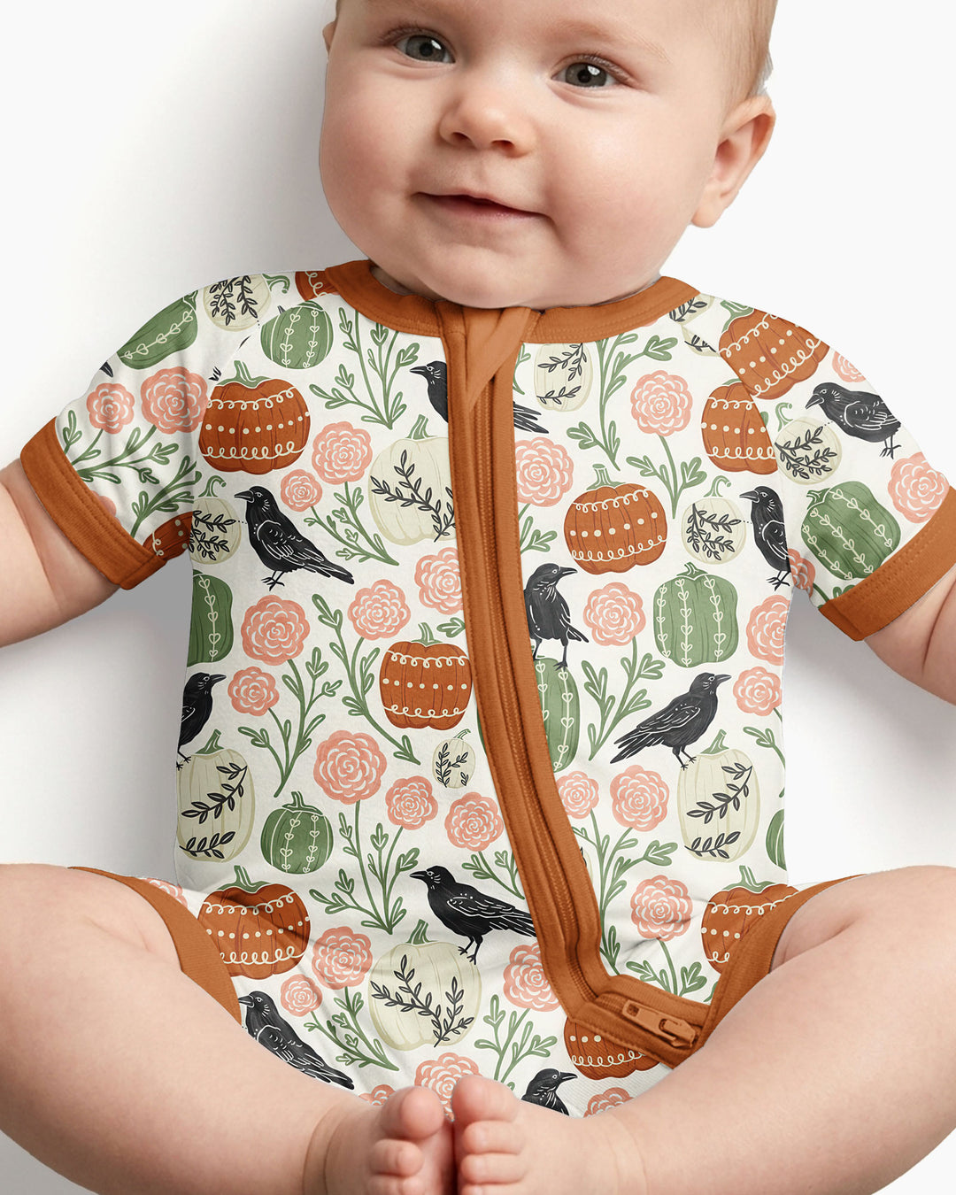 Country Crows with Mums and Pumpkins Bamboo Shorty Zippy