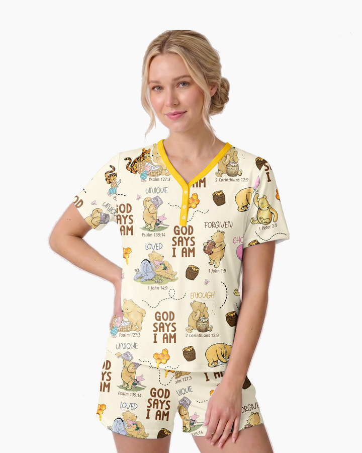God Says I Am – Little Blessings Bamboo Women Short Sleeve Short Pajama Set