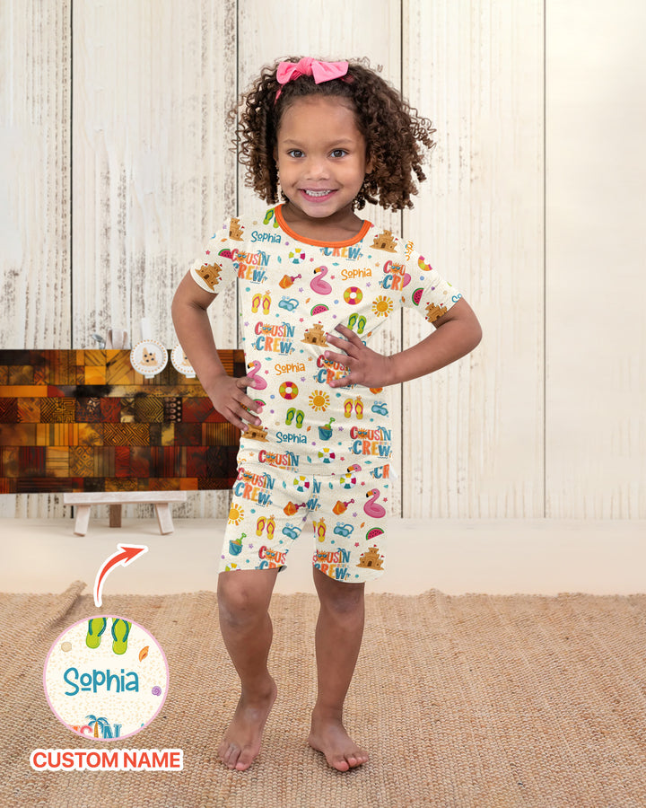 Custom Name Summer 2026 Cousin Crew Bamboo Two Piece Short Sleeve Shorts Pajama Set