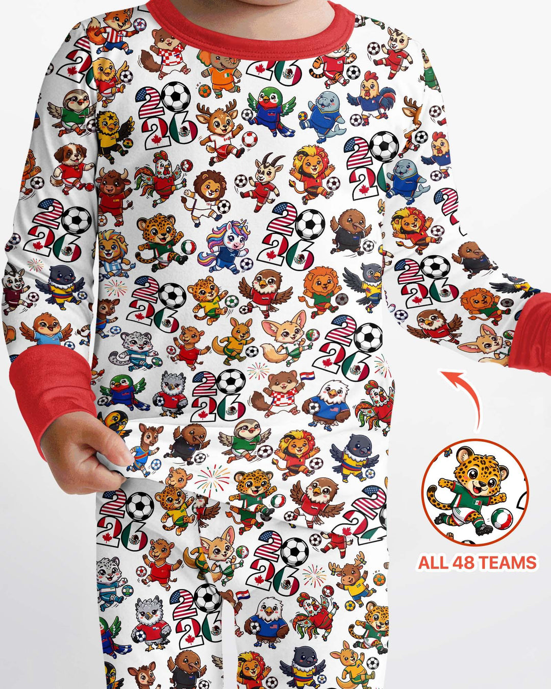 Kawaii Animals Soccer Tour 2026 Family Matching Bamboo Two Piece Long Sleeve Pajama Set