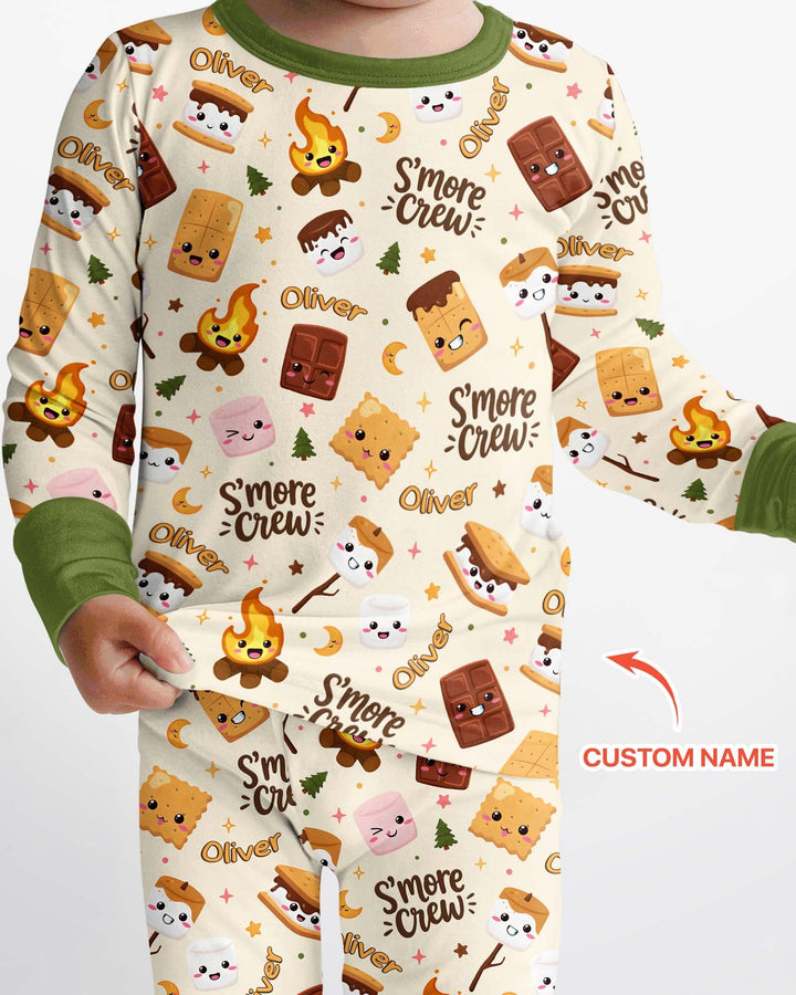 Custom Name Kawaii S'more Crew Family Matching Bamboo Two Piece Long Sleeve Pajama Set