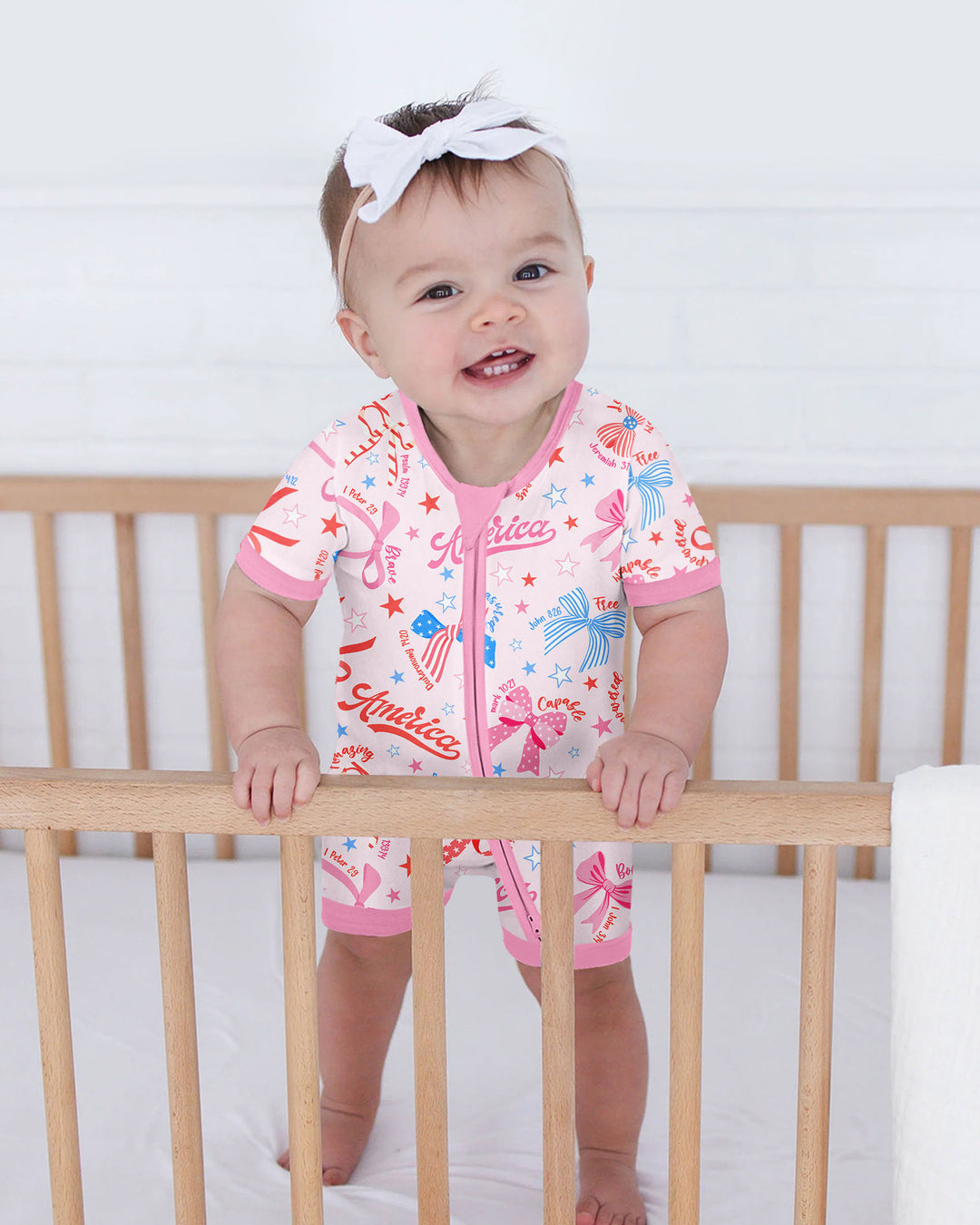 Pink Girly Patriotic Bamboo Shorty Zippy