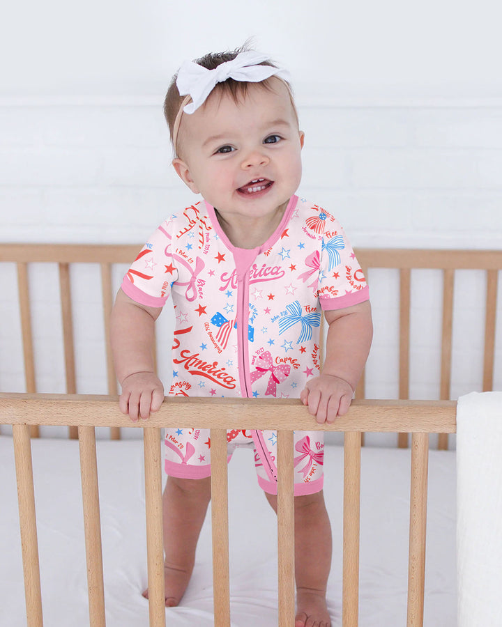 Pink Girly Patriotic Bamboo Shorty Zippy