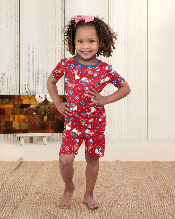 Red, White & Woof Family Matching Bamboo Two Piece Short Sleeve Shorts Pajama Set