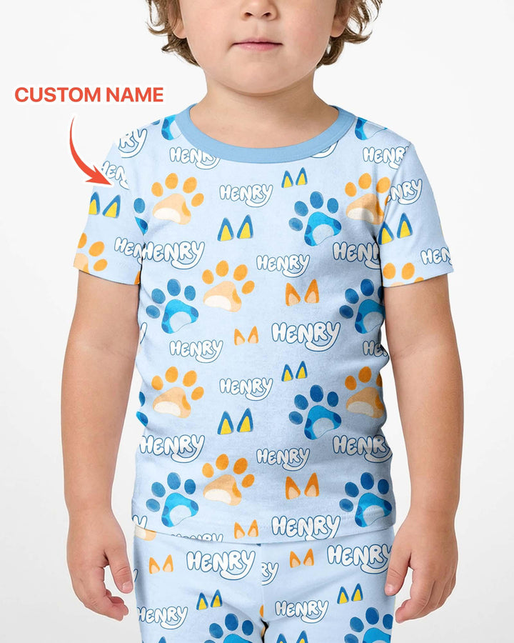 Custom Name Favourite Blue Dog Family Matching Bamboo Two Piece Short Sleeve Shorts Pajama Set