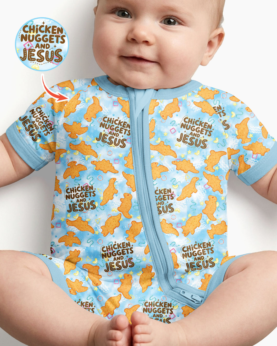 Chicken Nuggets and Jesus Family Matching Bamboo Shorty Zippy