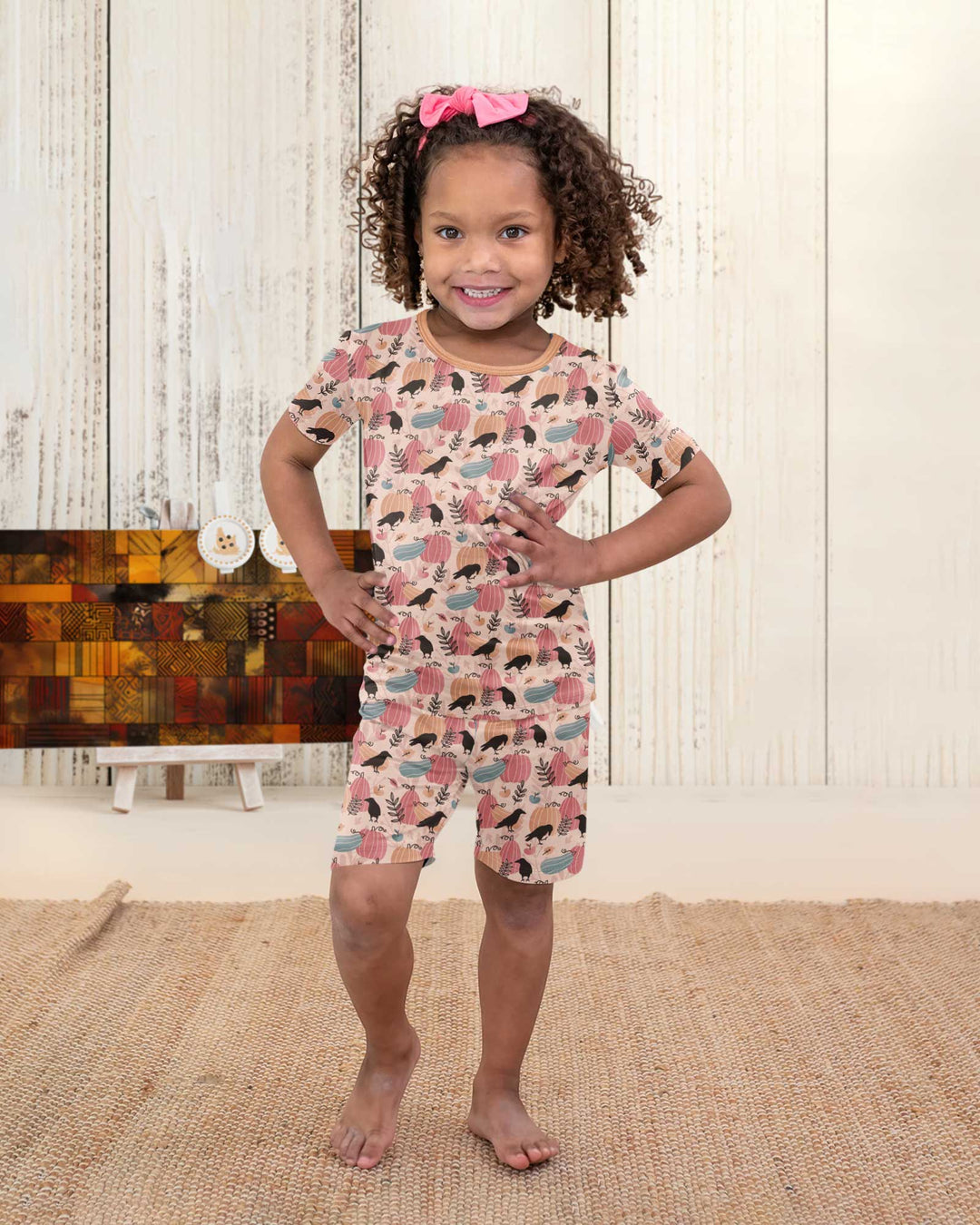 Pastel Pumpkin Patch Bamboo Two Piece Short Sleeve Shorts Pajama Set