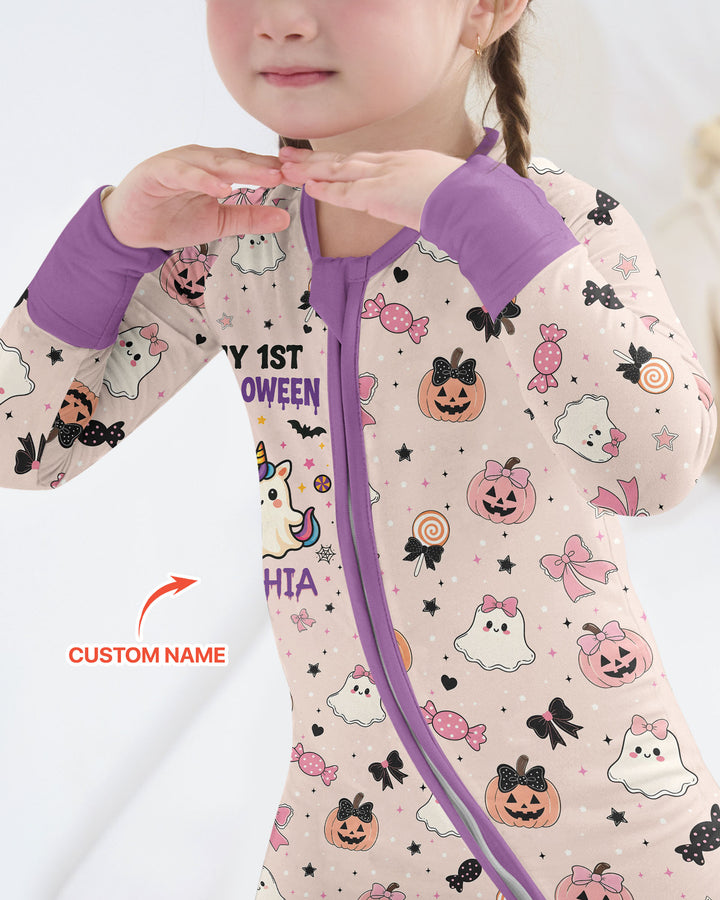Custom Name Cute Ghost My First Halloween  Bamboo Convertible Zippy