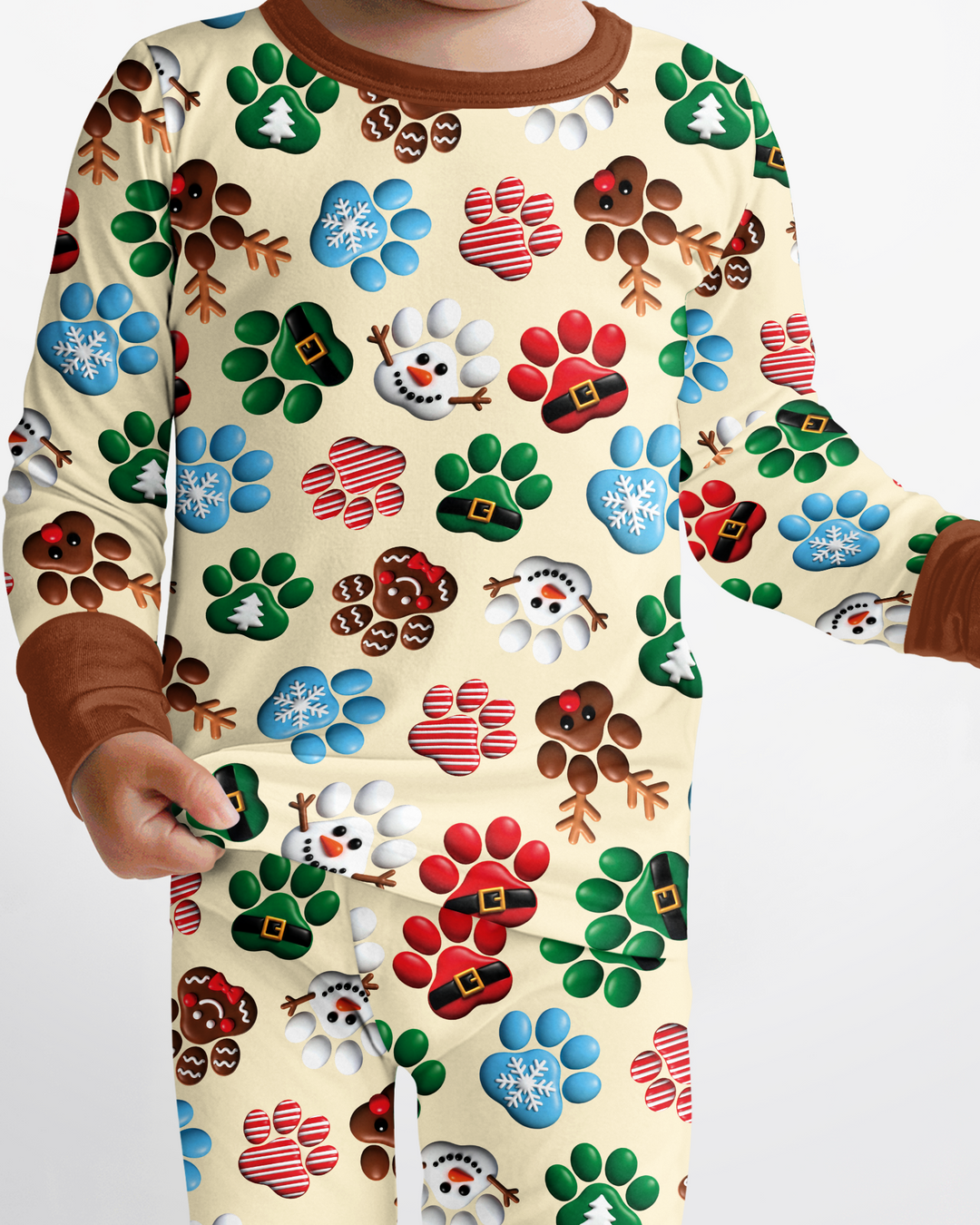 Santa Puppies Paw Bamboo Two Piece Long Sleeve Pajama Set