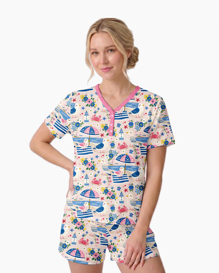 A Day At The Shore Bamboo Women Short Sleeve Short Pajama Set