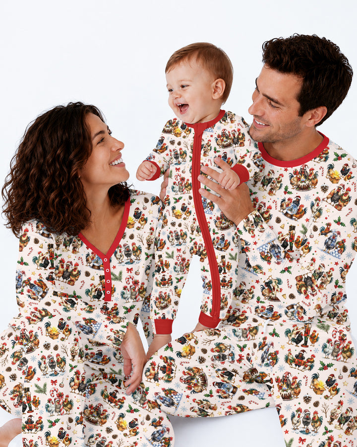 Funny Roosters On Christmas Bamboo Men's Pajama Set