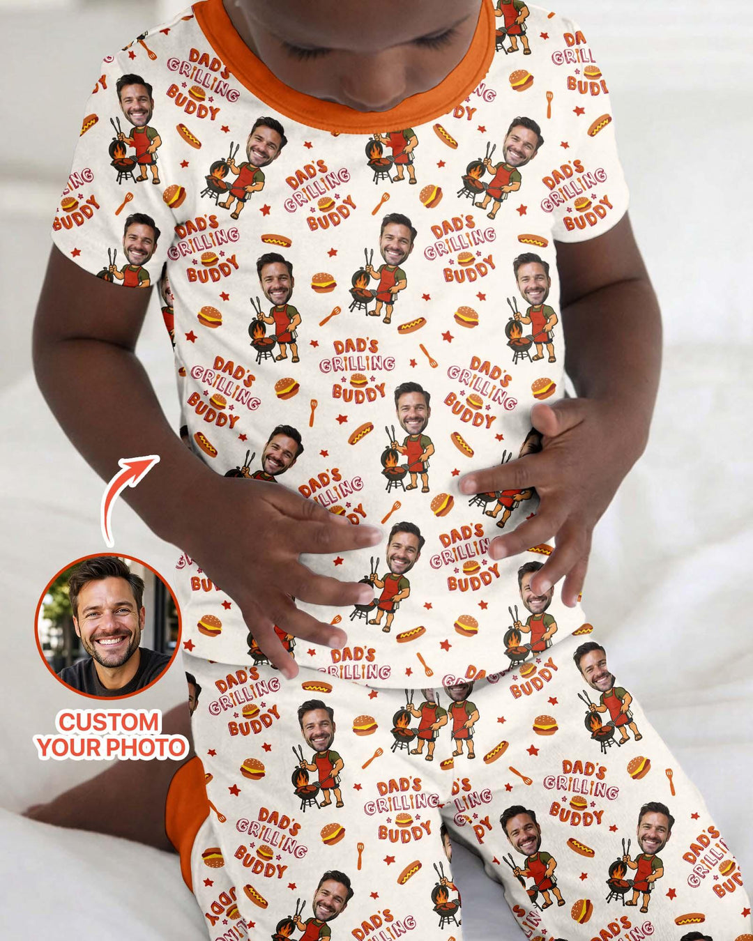 Custom Photo Dad's Grilling Buddy Family Matching Bamboo Two Piece Short Sleeve Pajama Set