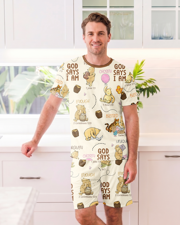 God Says I Am – Little Blessings Bamboo Men Short Sleeve Short Pajama Set
