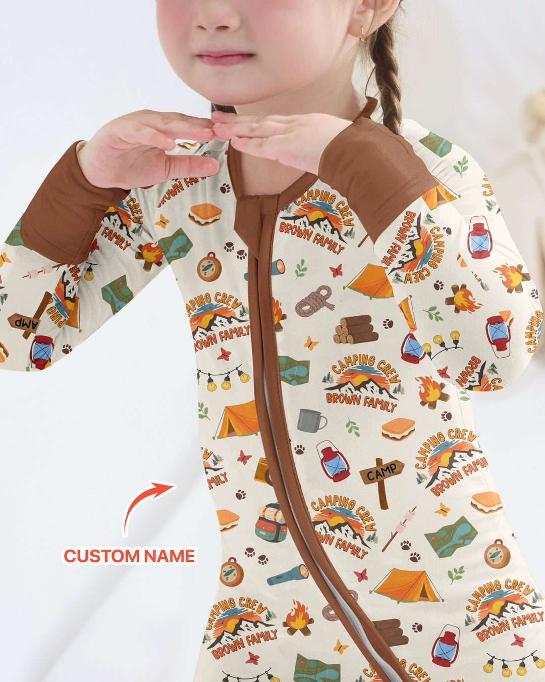 Custom Name Camping Crew Family Matching Bamboo Convertible Zippy