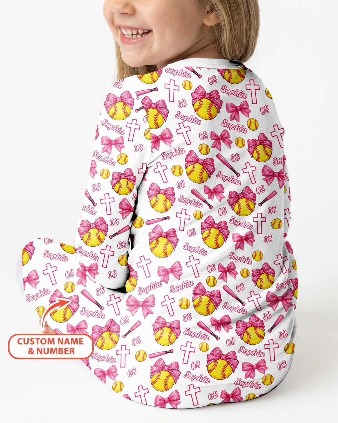 Custom Name Softball Cuties Bamboo Two Piece Long Sleeve Pajama Set