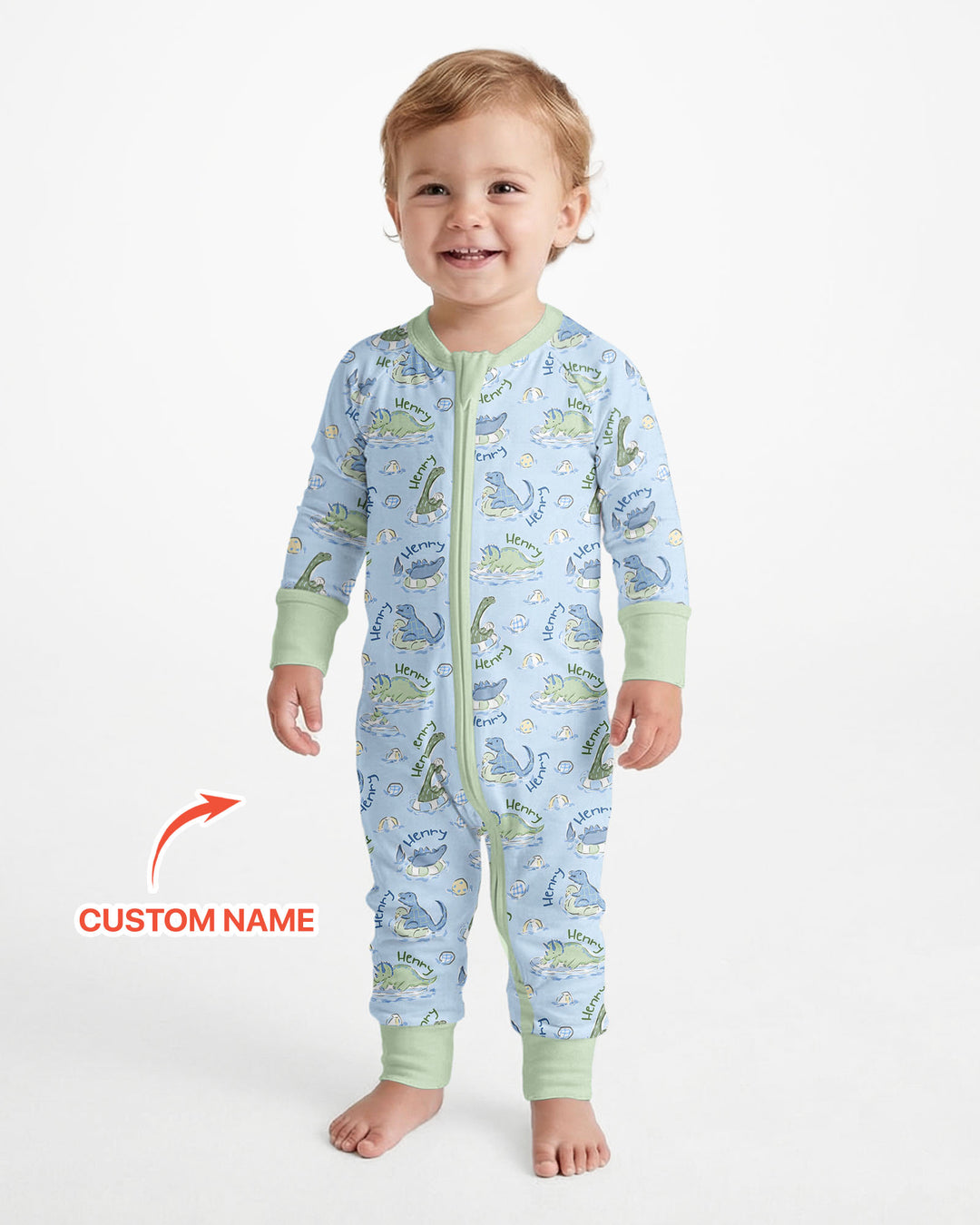 Dinos Swimming Custom Name Bamboo Convertible Zippy