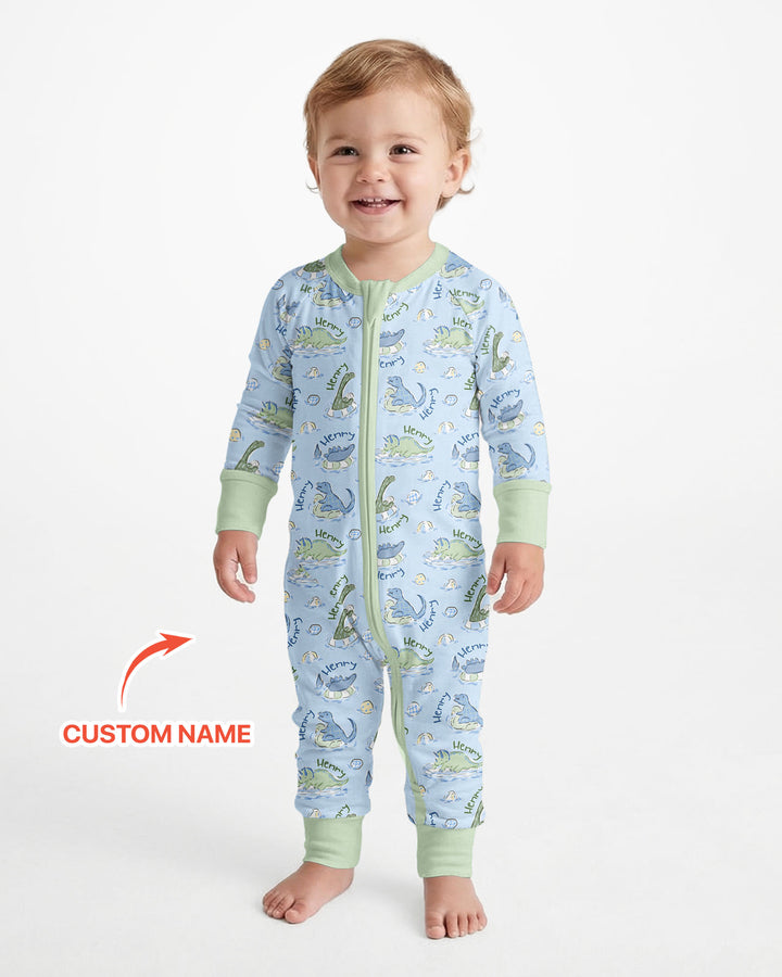 Dinos Swimming Custom Name Bamboo Convertible Zippy
