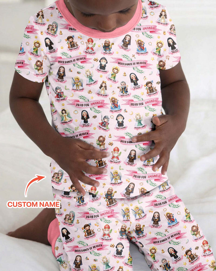 Holy Saints of Heaven Custom Name Bamboo Two Piece Short Sleeve Pajama Set