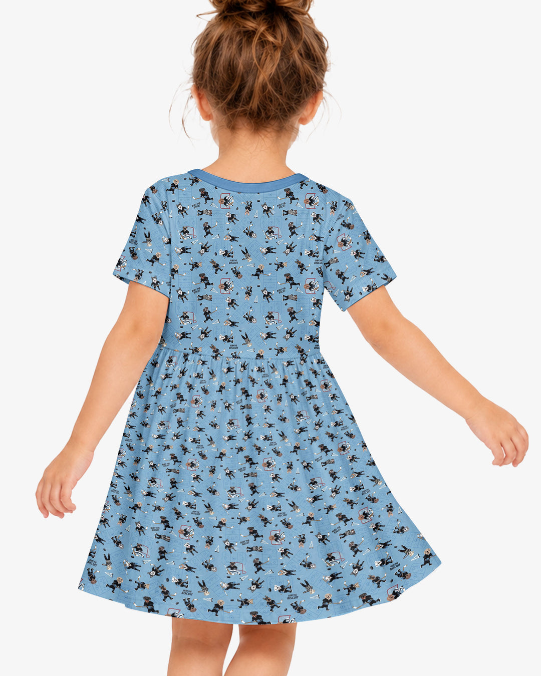 Hockey Dogs - Blue and Black Bamboo Twirl Dress