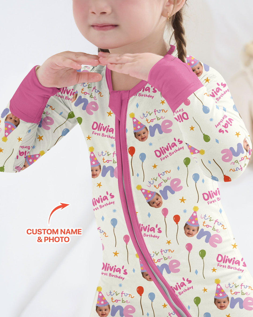 Custom Photo First Birthday Fun Bamboo Convertible Zippy