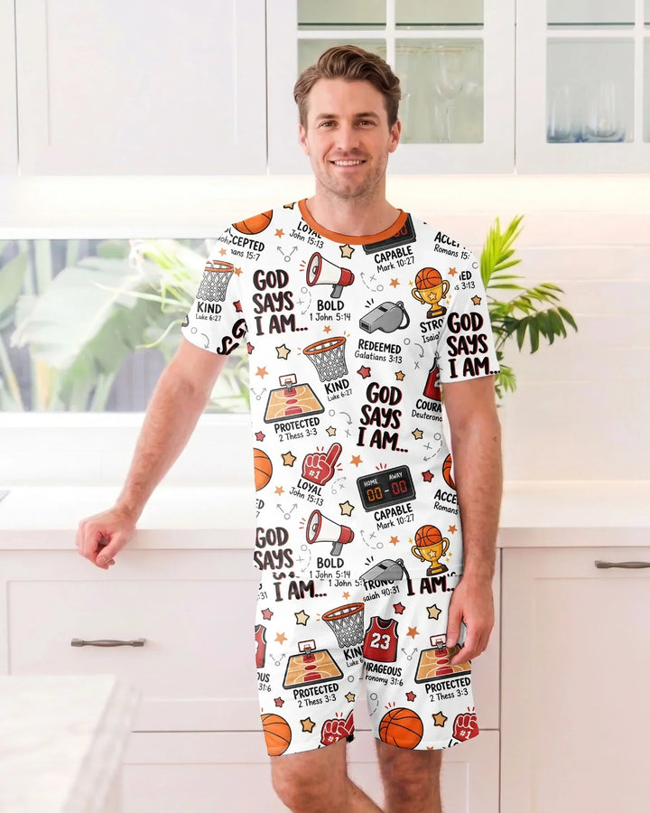 Basketball God Says I Am Bamboo Men Short Sleeve Short Pajama Set