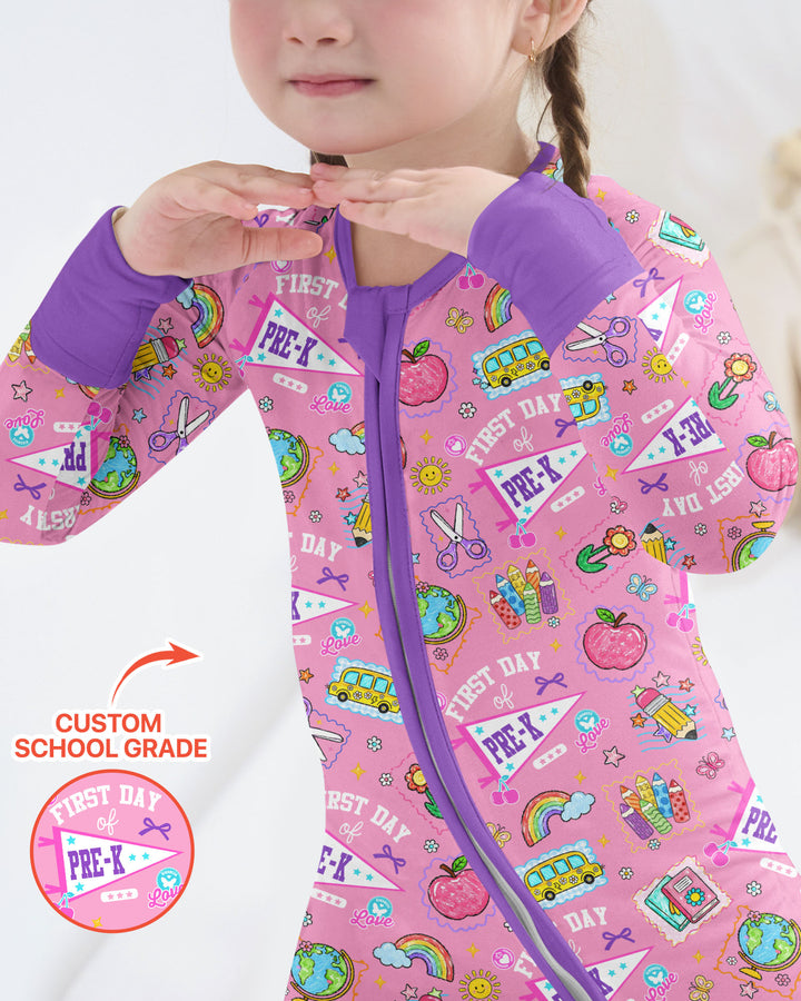 Custom Grade Girls School First Day Bamboo Convertible Zippy