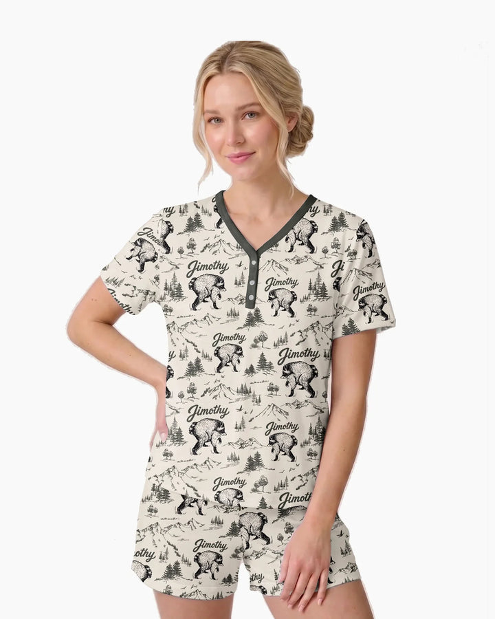 Vintage Jimothy Racoon Family Matching Bamboo Women Short Sleeve Short Pajama Set