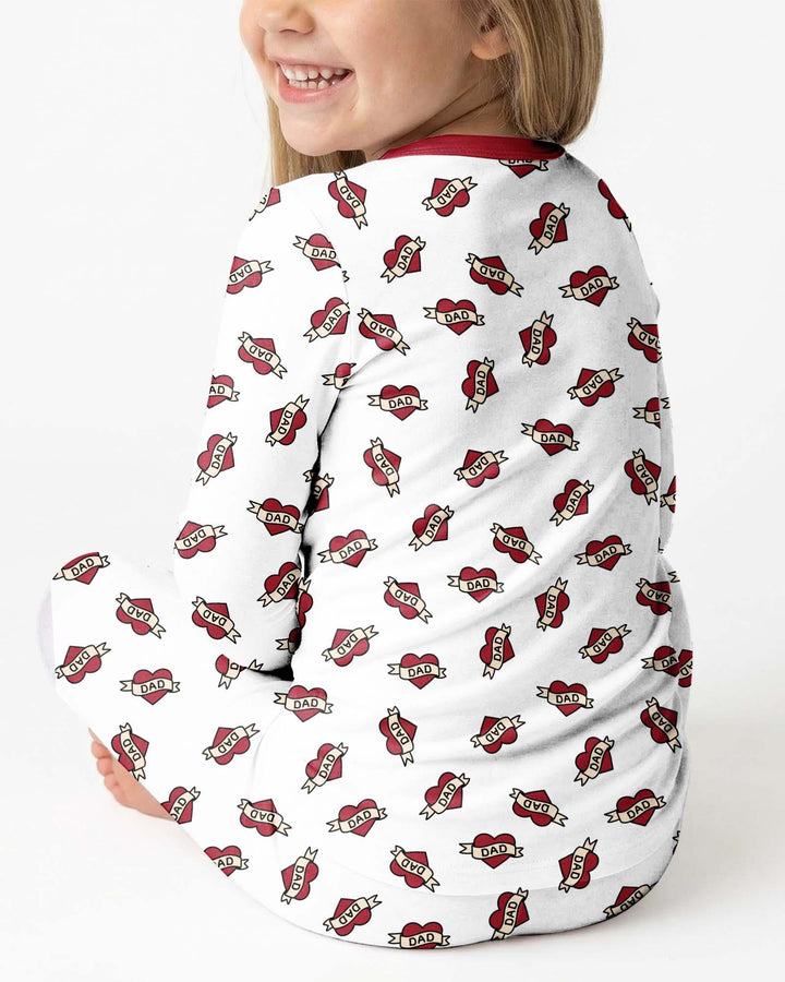 Old School Dad Hearts Daddy & Me Matching Bamboo Two Piece Long Sleeve Pajama Set