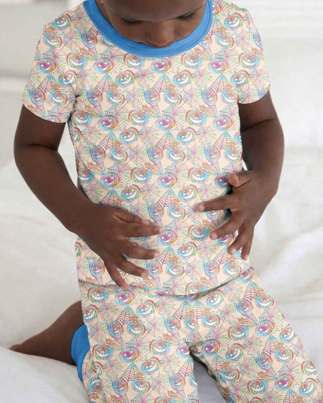 Pastel Halloween Jack O Lanterns Bamboo Two Piece Short Sleeve Pajama Set