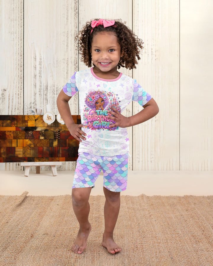 Black Mermaid The Birthday Girl Bamboo Two Piece Short Sleeve Shorts Pajama Set