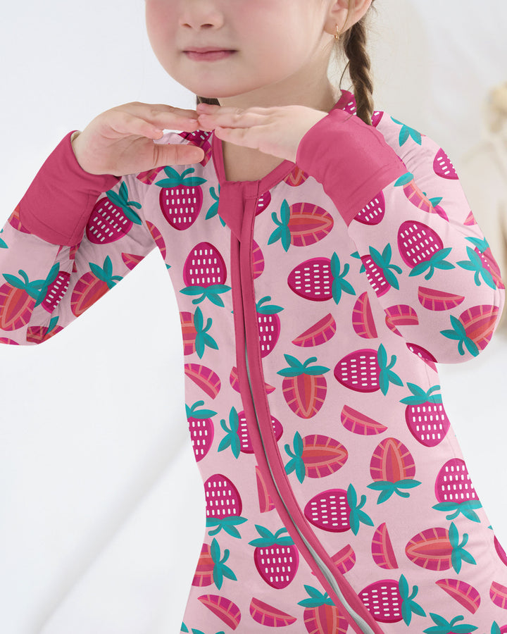Sweet Strawberries Bamboo Convertible Zippered Romper
