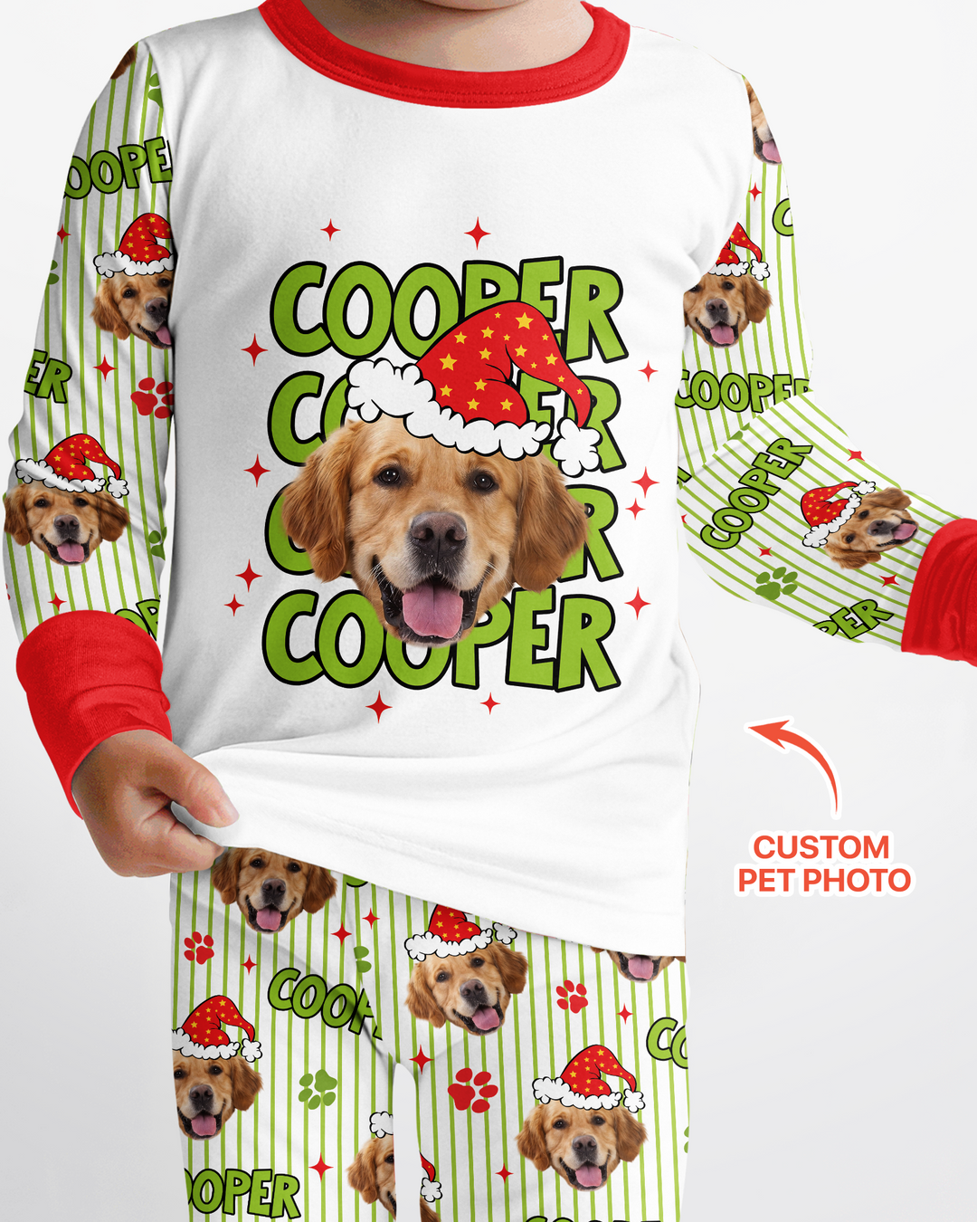Personalized Pink Santa Dog Bamboo Two Piece Long Sleeve Pajama Set