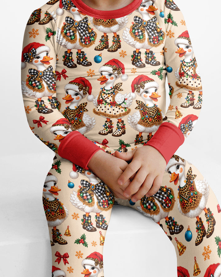Holly Jolly Cowgirl Ducks Bamboo Two Piece Long Sleeve Pajama Set