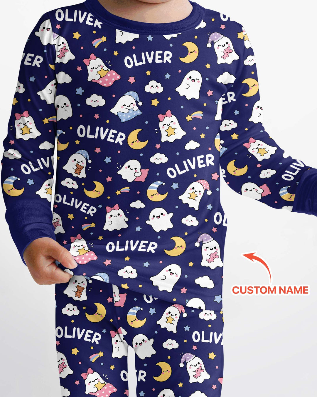 Sweet Dreams Cute Ghost Custom Name Bamboo Two Piece Long Sleeve Pajama Set